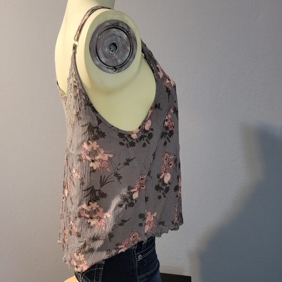 Self Esteem Purplish Gray Floral Lace Double V-Neck Cami Tank Top - Picture 5 of 6